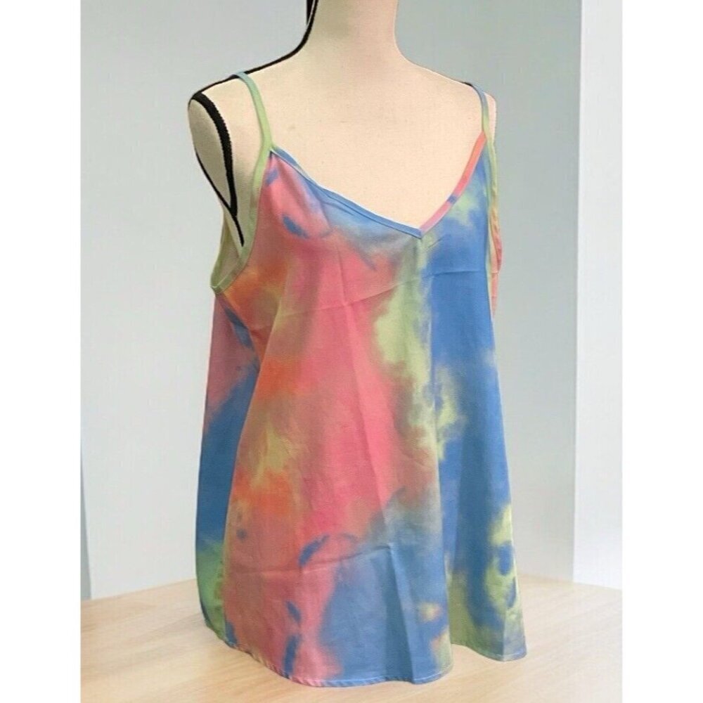 TECREW Womens Tie Dye V Neck Tank Top Blouse Size L Summer Sleeveless